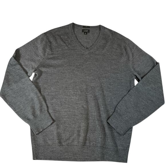 J Crew 100% Merino Wool Men's V Neck Sweater Gray Long Sleeve Tight Knit Medium - Picture 1 of 10